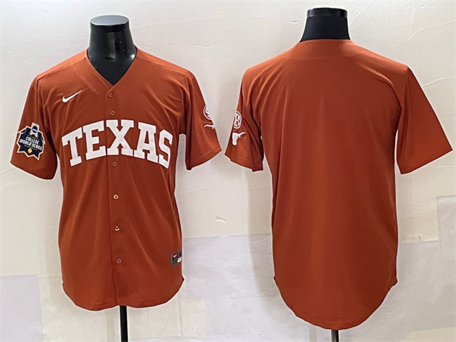 Texas Longhorns Blank Orange 2025 World Series & SEC Patch Stitched Jersey