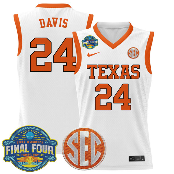 Texas Longhorns #24 Clarissa Davis White 2025 Sec Women??s Final Four Patch Stitched Basketball Jersey