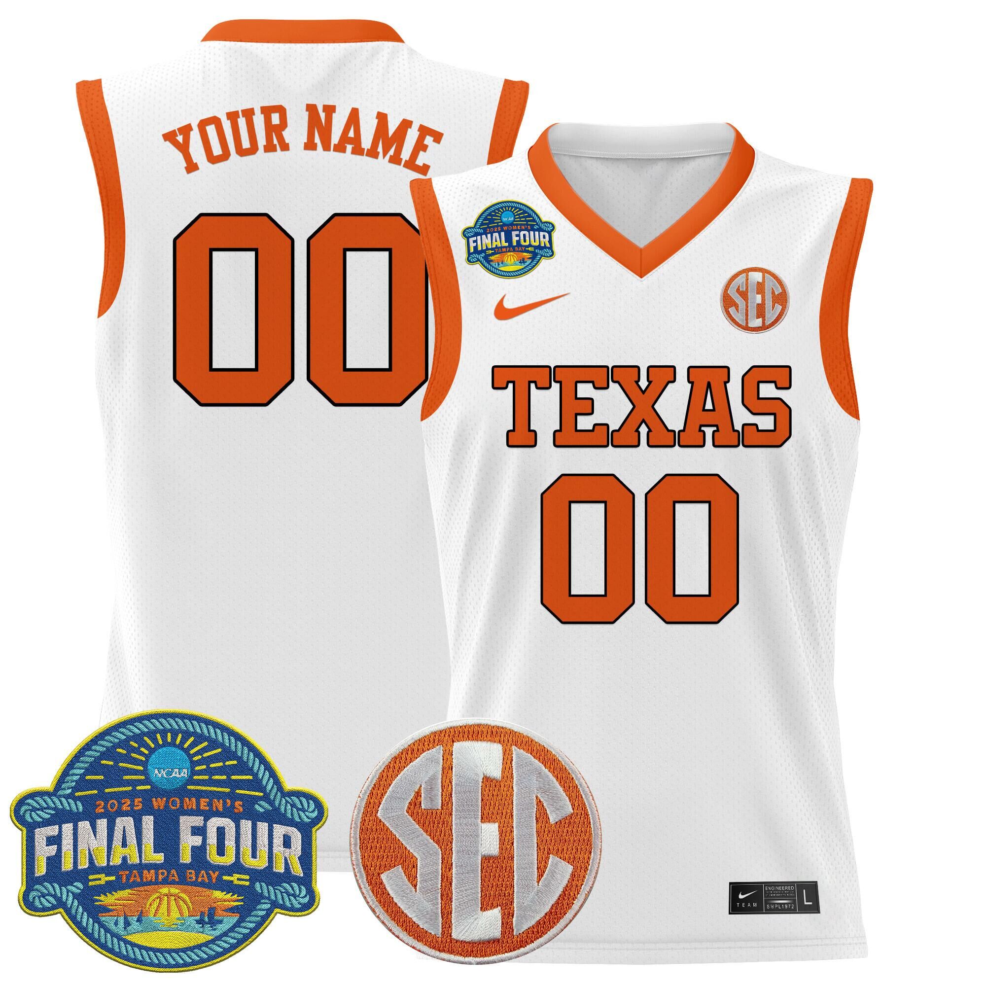 Texas Longhorns Active Player Custom White 2025 Sec Women??s Final Four Patch Lightweight Stitched Basketball Jersey