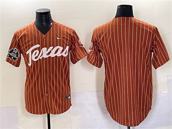 Texas Longhorns Blank Orange Pinstripe 2025 World Series & SEC Patch Stitched Jersey Texas Longhorns Blank Orange Pinstripe 2025 World Series & SEC Patch Stitched Jersey