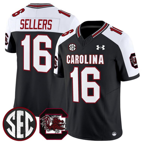 South Carolina Gamecocks #16 LaNorris Sellers Black White 2025 F.U.S.E. Stitched Jersey