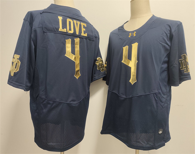 Notre Dame Fighting Irish #4 Jeremiyah Love Navy With Name Limited Stitched Jersey
