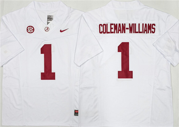Men's Alabama Crimson Tide #1 Ryan Alexander Coleman-Williams Jr White 2026 F.U.S.E Stitched Football Jersey