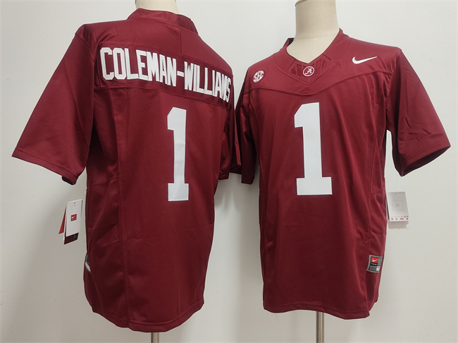 Alabama Crimson Tide #1 Ryan Alexander Coleman-Williams Jr Red 2026 F.U.S.E Stitched Football Jersey