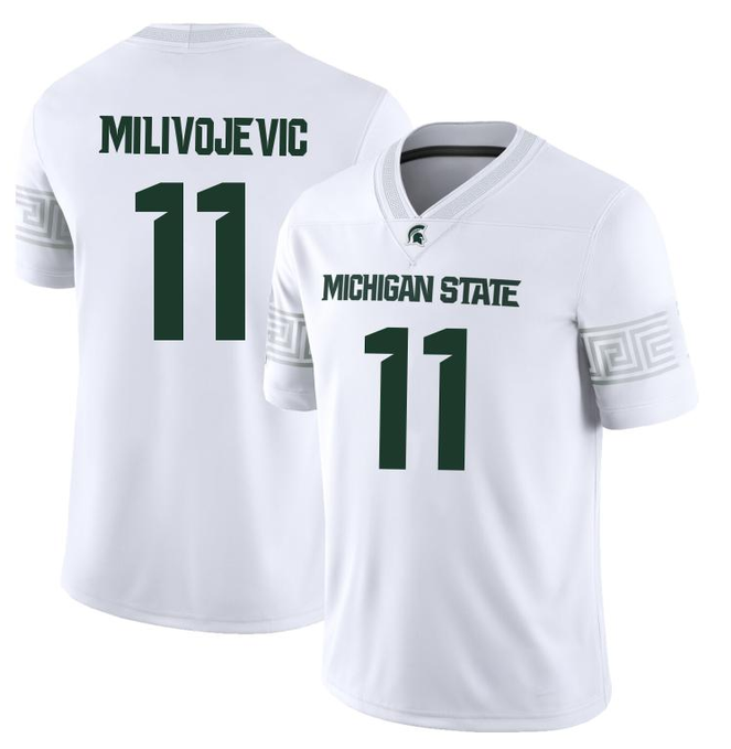 Michigan State Spartans #11 Alessio Milivojevic 2025 White Football Game Jersey