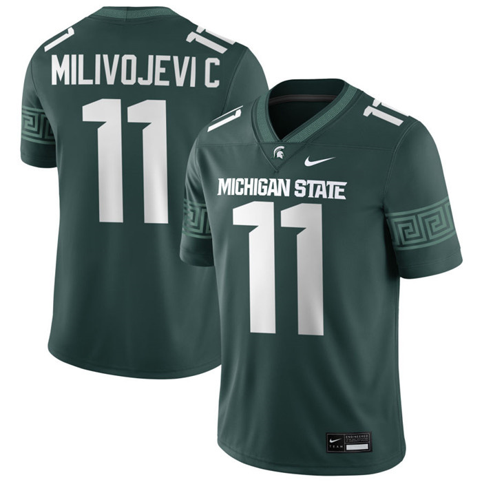 Michigan State Spartans #11 Alessio Milivojevic 2025 Green Football Game Jersey