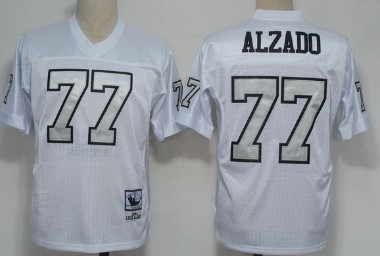 Oakland Raiders #77 Lyle Alzado White With Silver Throwback Jersey Oakland Raiders #77 Lyle Alzado White With Silver Throwback Jersey