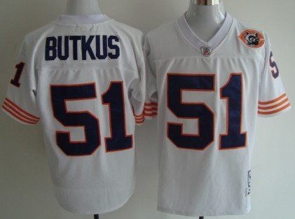 Chicago Bears #51 Dick Butkus White Throwback With Bear Patch Jersey Chicago Bears #51 Dick Butkus White Throwback With Bear Patch Jersey