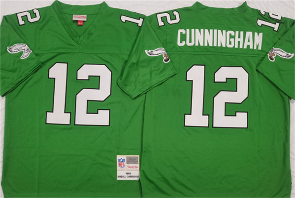 Philadelphia Eagles #12 Randall Cunningham Kelly Green Throwback Football Stitched Jersey