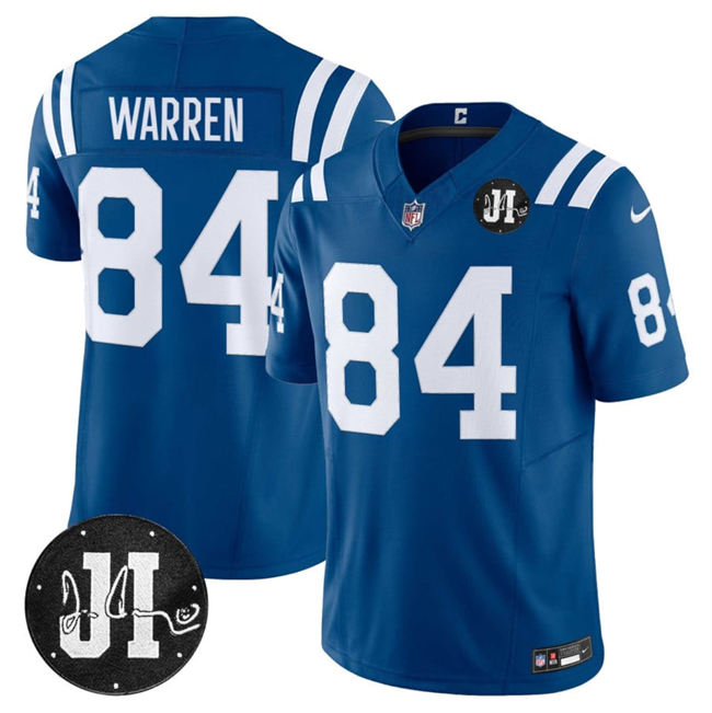 Indianapolis Colts #84 Tyler Warren Blue 2025 F.U.S.E. Jim Irsay Patch Vapor Limited Football Stitched Jersey Indianapolis Colts #84 Tyler Warren Blue 2025 F.U.S.E. Jim Irsay Patch Vapor Limited Football Stitched Jersey