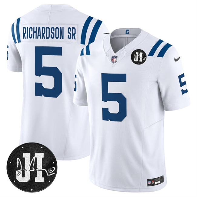 Indianapolis Colts #5 Anthony Richardson White 2025 F.U.S.E. Jim Irsay Patch Vapor Limited Football Stitched Jersey