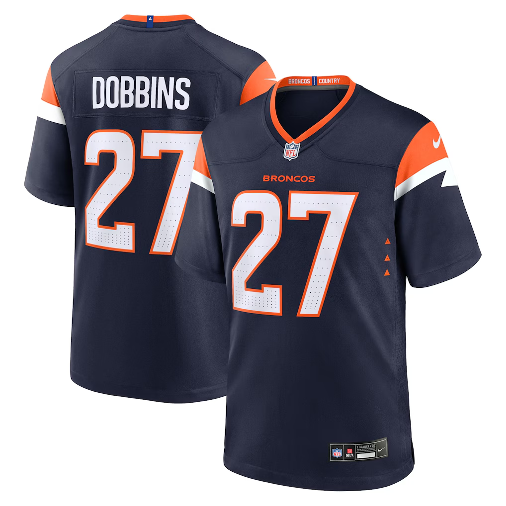 Denver Broncos #27 J.K. Dobbins Navy 2025 Alternate Football Stitched Game Jersey