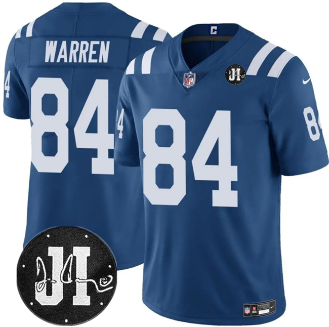 Indianapolis Colts #84 Tyler Warren Blue Jim Irsay Patch Vapor Limited Football Stitched Jersey Indianapolis Colts #84 Tyler Warren Blue Jim Irsay Patch Vapor Limited Football Stitched Jersey