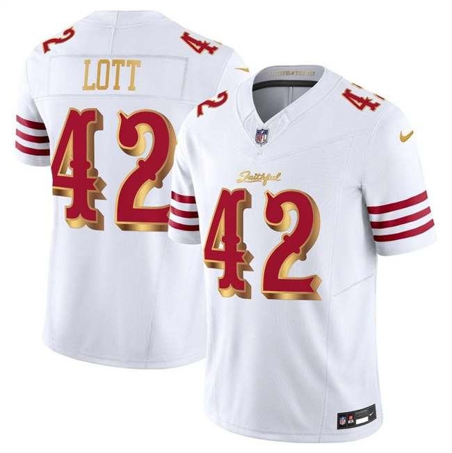 San Francisco 49ers #42 Ronnie Lott White Gold 2025 F.U.S.E. "Rivalries" Vapor Limited Football Stitched Jersey
