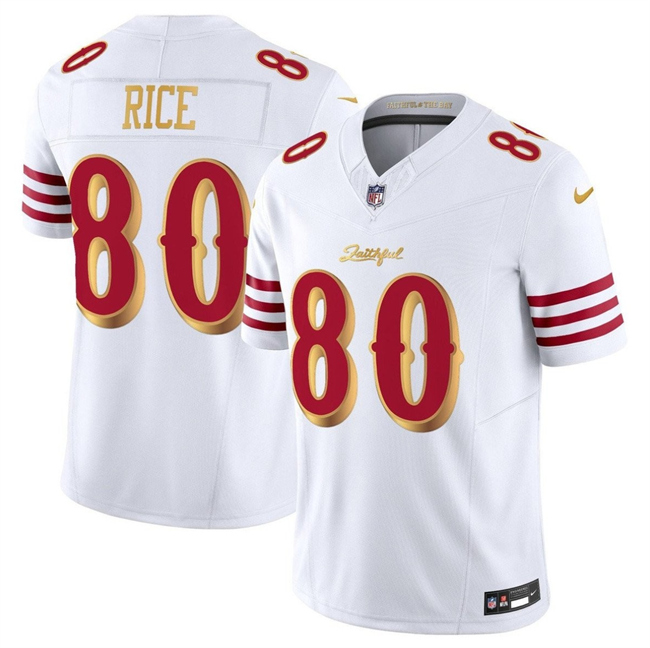 San Francisco 49ers #80 Jerry Rice White Gold 2025 F.U.S.E. "Rivalries" Vapor Limited Football Stitched Jersey