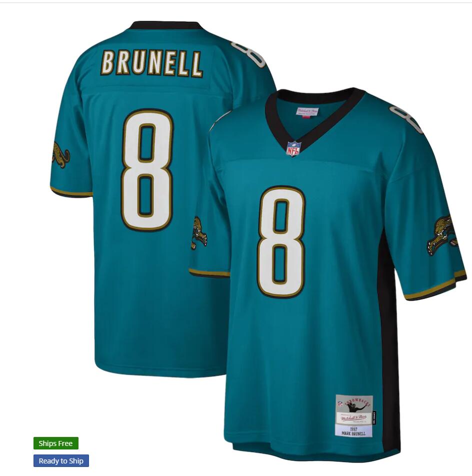 Jacksonville Jaguars #8 Mark Brunell 1997 Mitchell & Ness Teal NFL Throwback Football Jersey