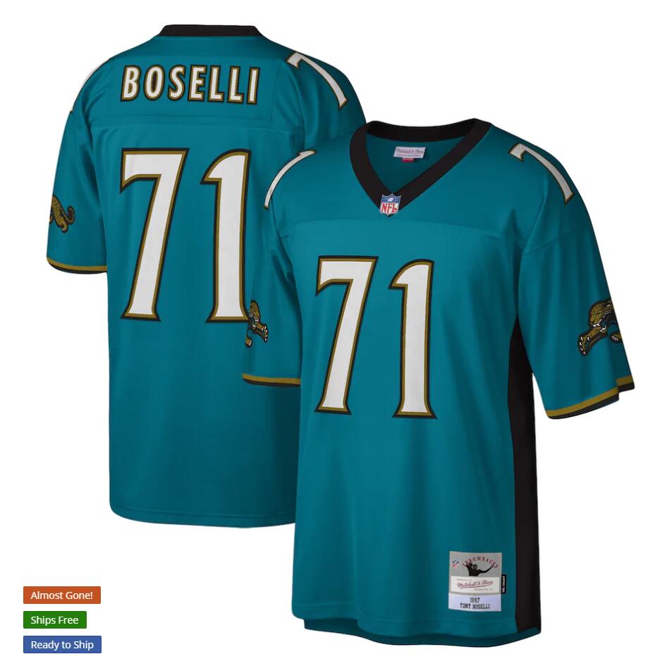 Jacksonville Jaguars #71 Tony Boselli 1997 Mitchell & Ness Teal NFL Throwback Football Jersey