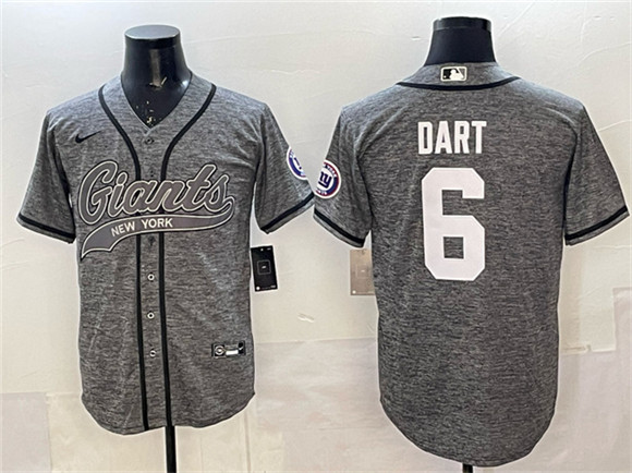 New York Giants #6 Jaxson Dart Gray With Patch Cool Base Stitched Baseball Jersey