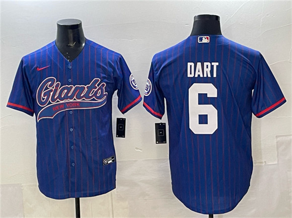 New York Giants #6 Jaxson Dart Royal Pinstripe With Patch Cool Base Stitched Baseball Jersey