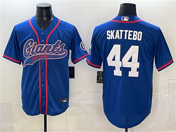 New York Giants #44 Cam Skattebo Royal With Patch Cool Base Stitched Baseball Jersey New York Giants #44 Cam Skattebo Royal With Patch Cool Base Stitched Baseball Jersey