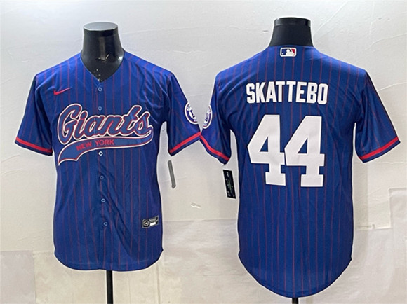 New York Giants #44 Cam Skattebo Royal Pinstripe With Patch Cool Base Stitched Baseball Jersey