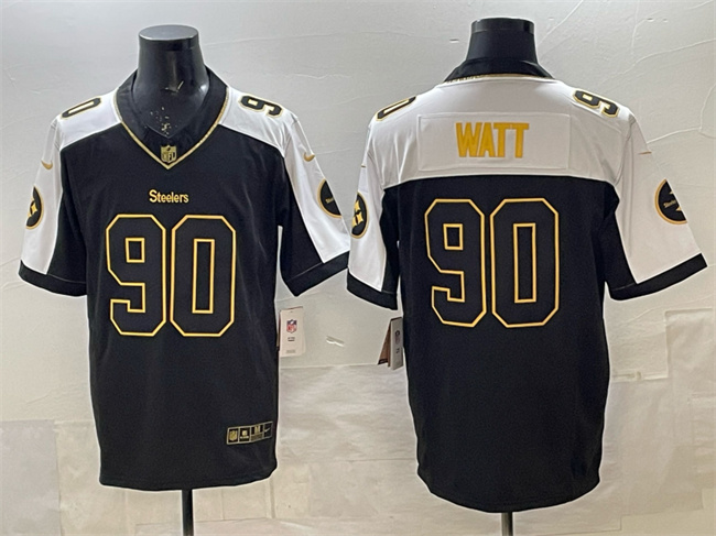 Pittsburgh Steelers #90 T.J. Watt Black White F.U.S.E. Vapor Untouchable Limited Football Stitched Jersey