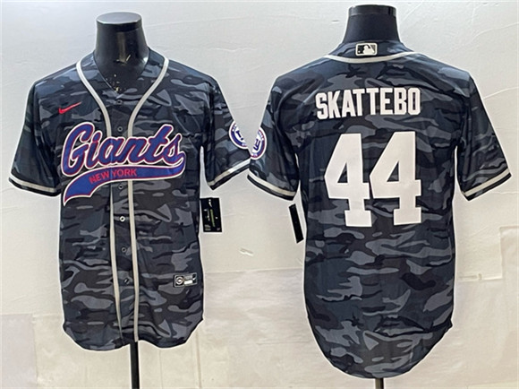 New York Giants #44 Cam Skattebo Gray Camo With Patch Cool Base Stitched Baseball Jersey