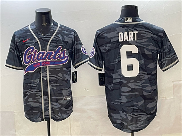 New York Giants #6 Jaxson Dart Gray Camo With Patch Cool Base Stitched Baseball Jersey