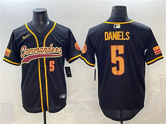 Washington Commanders #5 Jayden Daniels Black Limited Stitched Baseball Jersey Washington Commanders #5 Jayden Daniels Black Limited Stitched Baseball Jersey