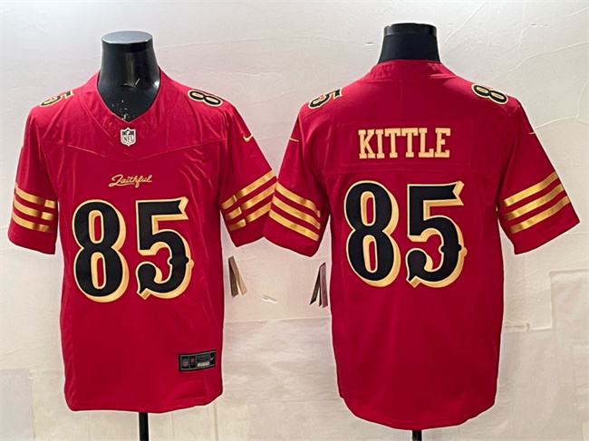 San Francisco 49ers #85 George kittle Red Gold 2025 F.U.S.E. ??Rivalries?? Vapor Limited Football Stitched Jersey