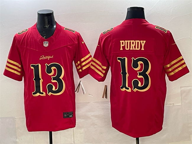 San Francisco 49ers #13 Brock Purdy Red Gold 2025 F.U.S.E. ??Rivalries?? Vapor Limited Football Stitched Jersey