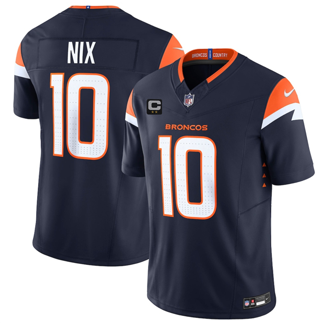 Denver Broncos #10 Bo Nix Navy 2025 F.U.S.E. With 2-Star C Patch Vapor Limited Stitched Football Jersey