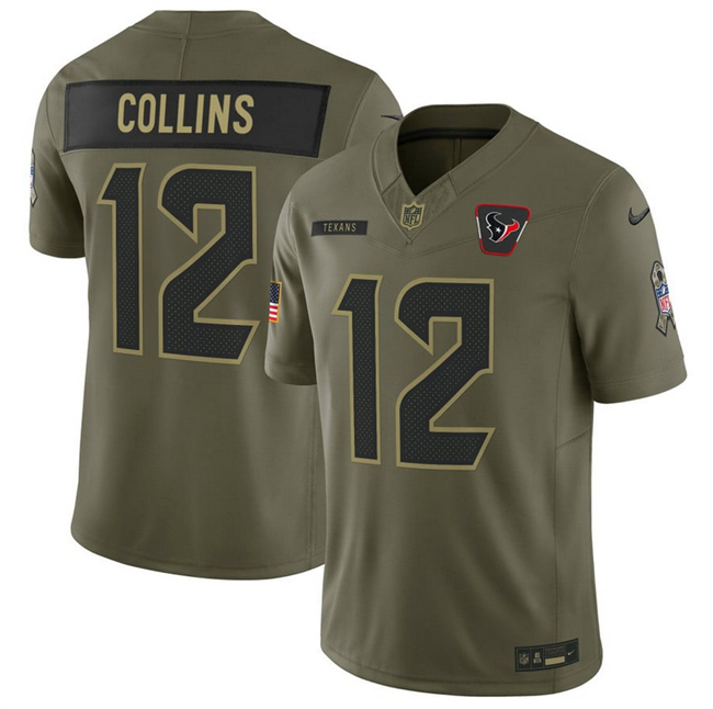Houston Texans #12 Nico Collins Olive 2025 F.U.S.E. Salute to Service Limited Football Stitched Jersey
