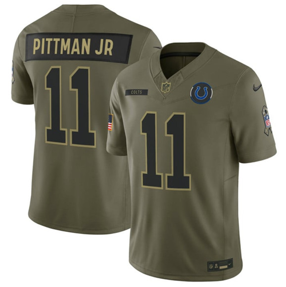 Indianapolis Colts #11 Michael Pittman Jr. Olive 2025 Salute to Service Limited Football Stitched Jersey