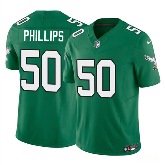 Philadelphia Eagles #50 Jaelan Phillips Kelly Green 2025 F.U.S.E. Vapor Untouchable Limited Throwback Football Stitched Jersey