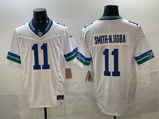 Seattle Seahawks #11 Jaxon Smith-Njigba White F.U.S.E. Vapor Throwback Limited Stitched Football Jersey Seattle Seahawks #11 Jaxon Smith-Njigba White F.U.S.E. Vapor Throwback Limited Stitched Football Jersey