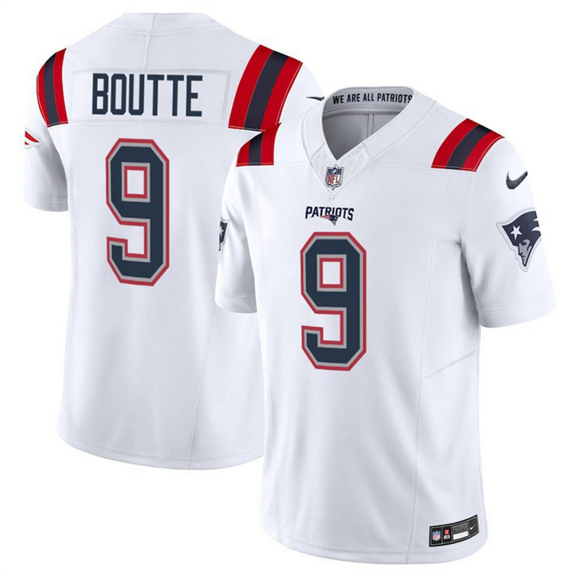 New England Patriots #9 Kayshon Boutte White 2025 F.U.S.E. Vapor Limited Football Stitched Jersey