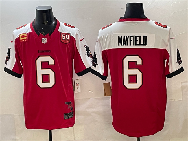 Tampa Bay Buccaneers #6 Baker Mayfield Red Alternate F.U.S.E. 50th Season & 4-Star C Patch Vapor Limited Football Stitched Jersey