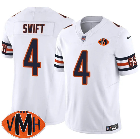 Chicago Bears #4 D'Andre Swift White 2025 F.U.S.E. With Illinois and VMH Patch Vapor Untouchable Limited Football Stitched Jersey Chicago Bears #4 D'Andre Swift White 2025 F.U.S.E. With Illinois and VMH Patch Vapor Untouchable Limited Football Stitched Jersey