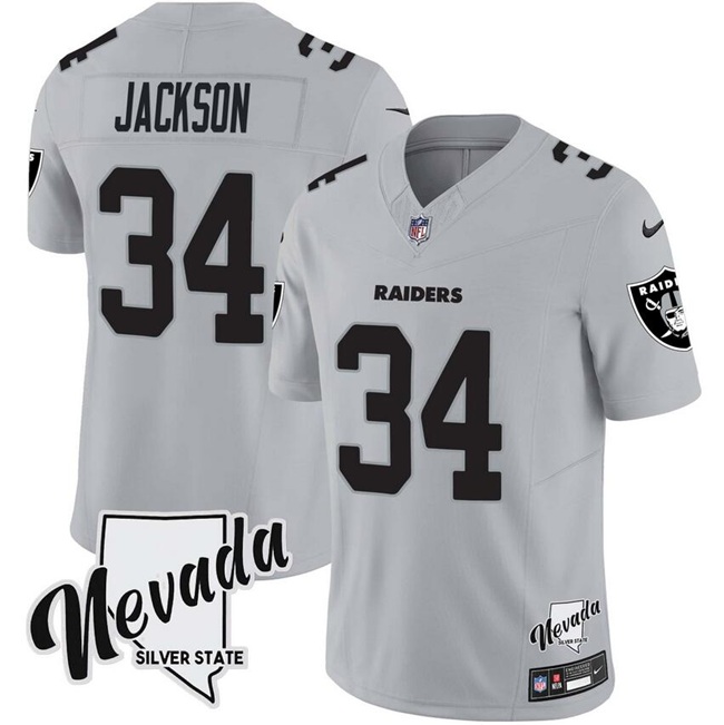 Las Vegas Raiders #34 Bo Jackson Gray F.U.S.E. With Nevada Silver Stat Patch Vapor Limited Football Stitched Jersey