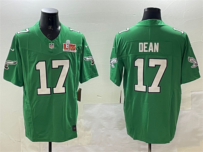 Philadelphia Eagles #17 Nakobe Dean Green 2025 Super Bowl LIX Patch F.U.S.E. Throwback Vapor Untouchable Limited Stitched Football Jersey