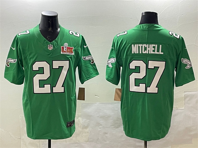 Philadelphia Eagles #27 Quinyon Mitchell Green 2025 Super Bowl LIX Patch F.U.S.E. Throwback Vapor Untouchable Limited Stitched Football Jersey