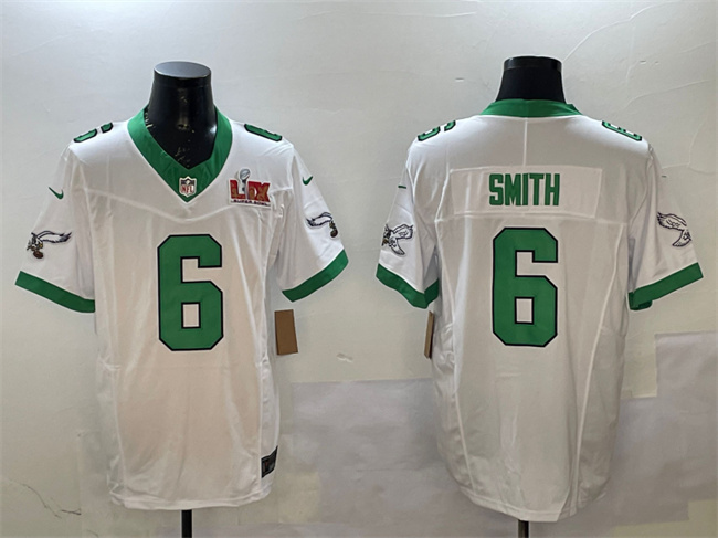 Philadelphia Eagles #6 DeVonta Smith White 2025 Super Bowl LIX Patch F.U.S.E. Vapor Untouchable Limited Stitched Football Jersey