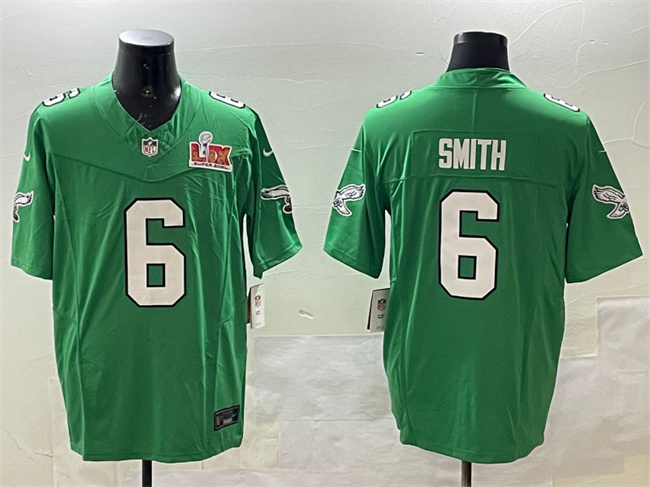 Philadelphia Eagles #6 DeVonta Smith Green 2025 Super Bowl LIX Patch F.U.S.E. Throwback Vapor Untouchable Limited Stitched Football Jersey