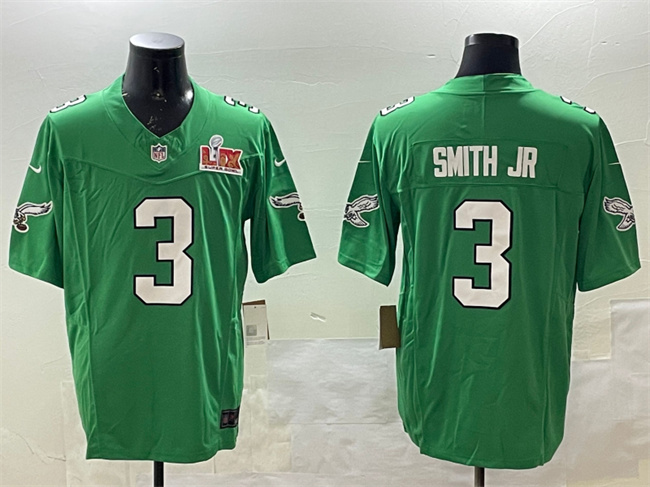 Philadelphia Eagles #3 Nolan Smith Jr. Green 2025 Super Bowl LIX Patch F.U.S.E. Throwback Vapor Untouchable Limited Stitched Football Jersey