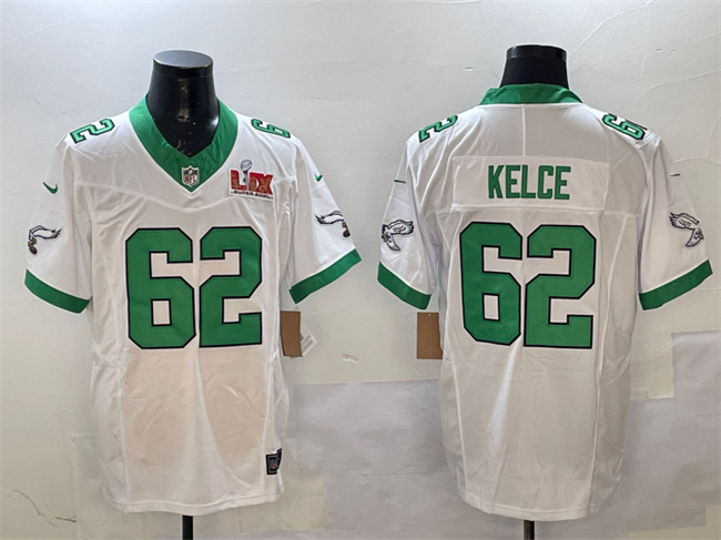 Philadelphia Eagles #62 Jason Kelce White 2025 Super Bowl LIX Patch F.U.S.E. Vapor Untouchable Limited Stitched Football Jersey