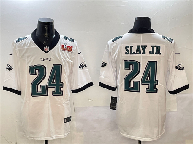 Philadelphia Eagles #24 Darius Slay Jr. White 2025 Super Bowl LIX Patch Vapor Untouchable Limited Stitched Football Jersey Philadelphia Eagles #24 Darius Slay Jr. White 2025 Super Bowl LIX Patch Vapor Untouchable Limited Stitched Football Jersey