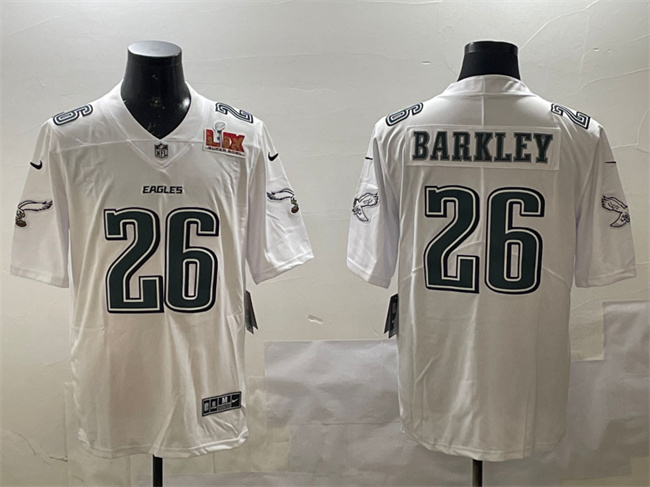 Philadelphia Eagles #26 Saquon Barkley White 2025 Super Bowl LIX Patch Fashion Vapor Untouchable Limited Stitched Football Jersey