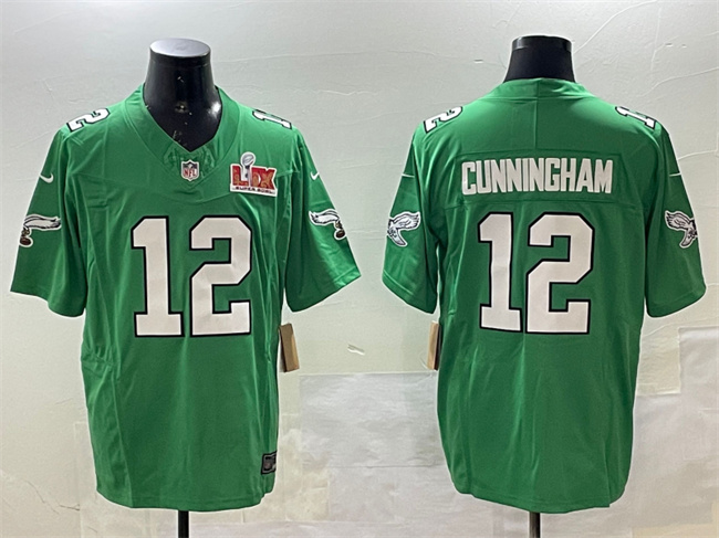 Philadelphia Eagles #12 Randall Cunningham Green 2025 Super Bowl LIX Patch F.U.S.E. Throwback Vapor Untouchable Limited Stitched Football Jersey