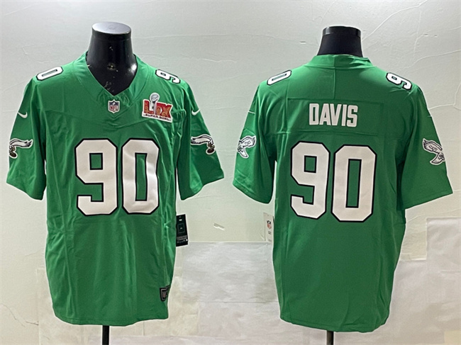 Philadelphia Eagles #90 Jordan Davis Green 2025 Super Bowl LIX Patch F.U.S.E. Throwback Vapor Untouchable Limited Stitched Football Jersey